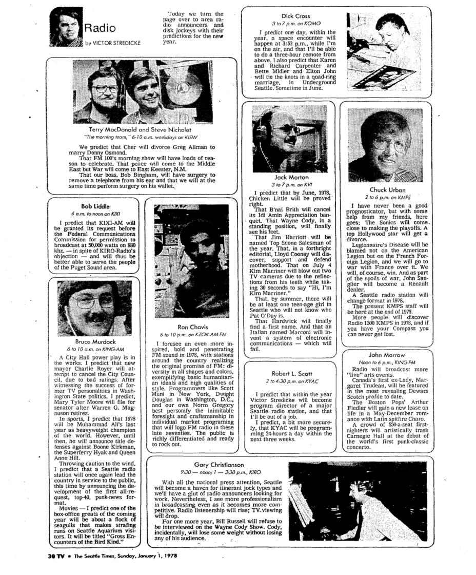 January 1, 1978 – Radio Personalities Forecast The Future – QZVX ...